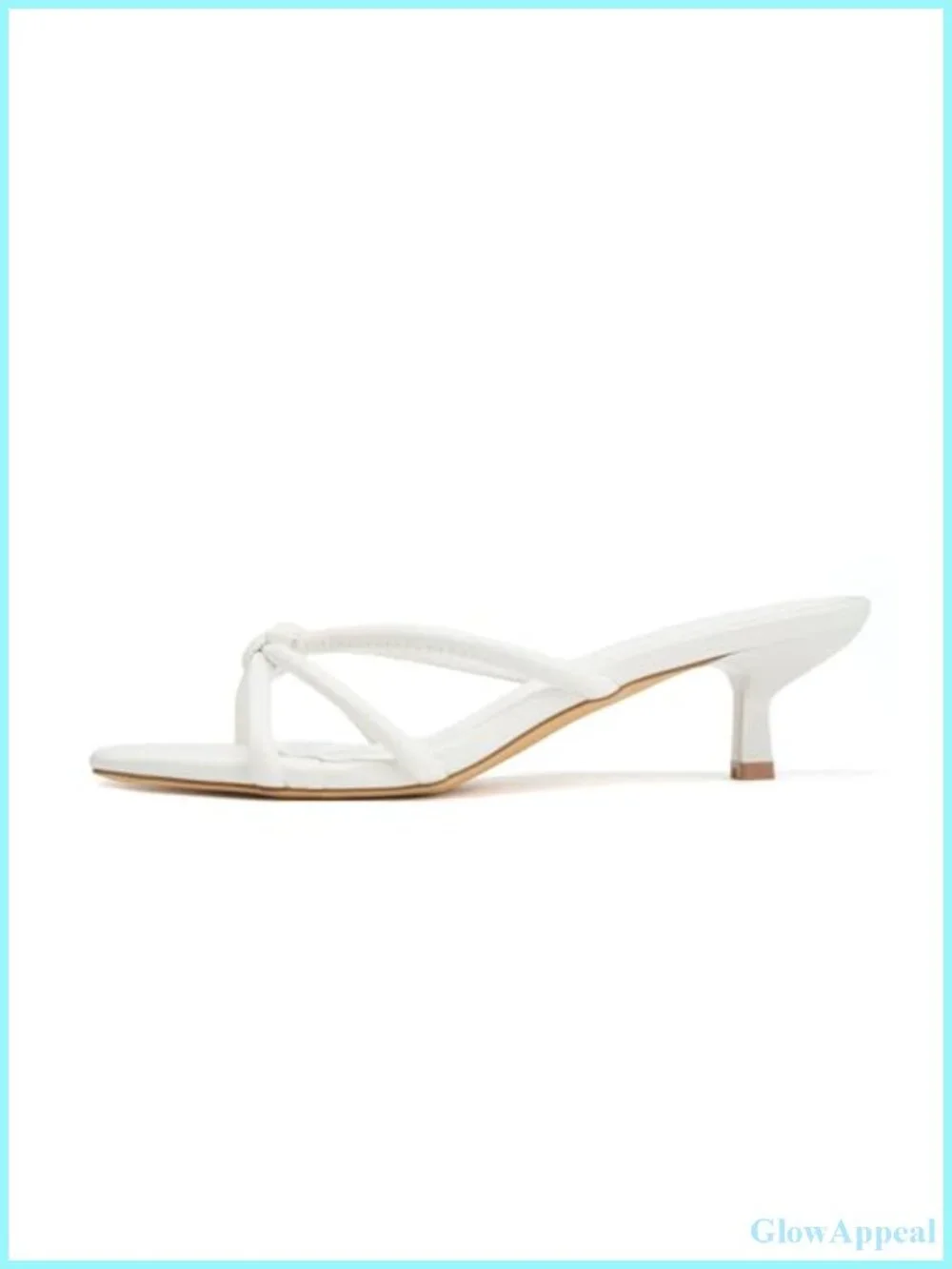 Kitten Heel Mule Sandals Square Toe Slip On Strappy Faux Leather